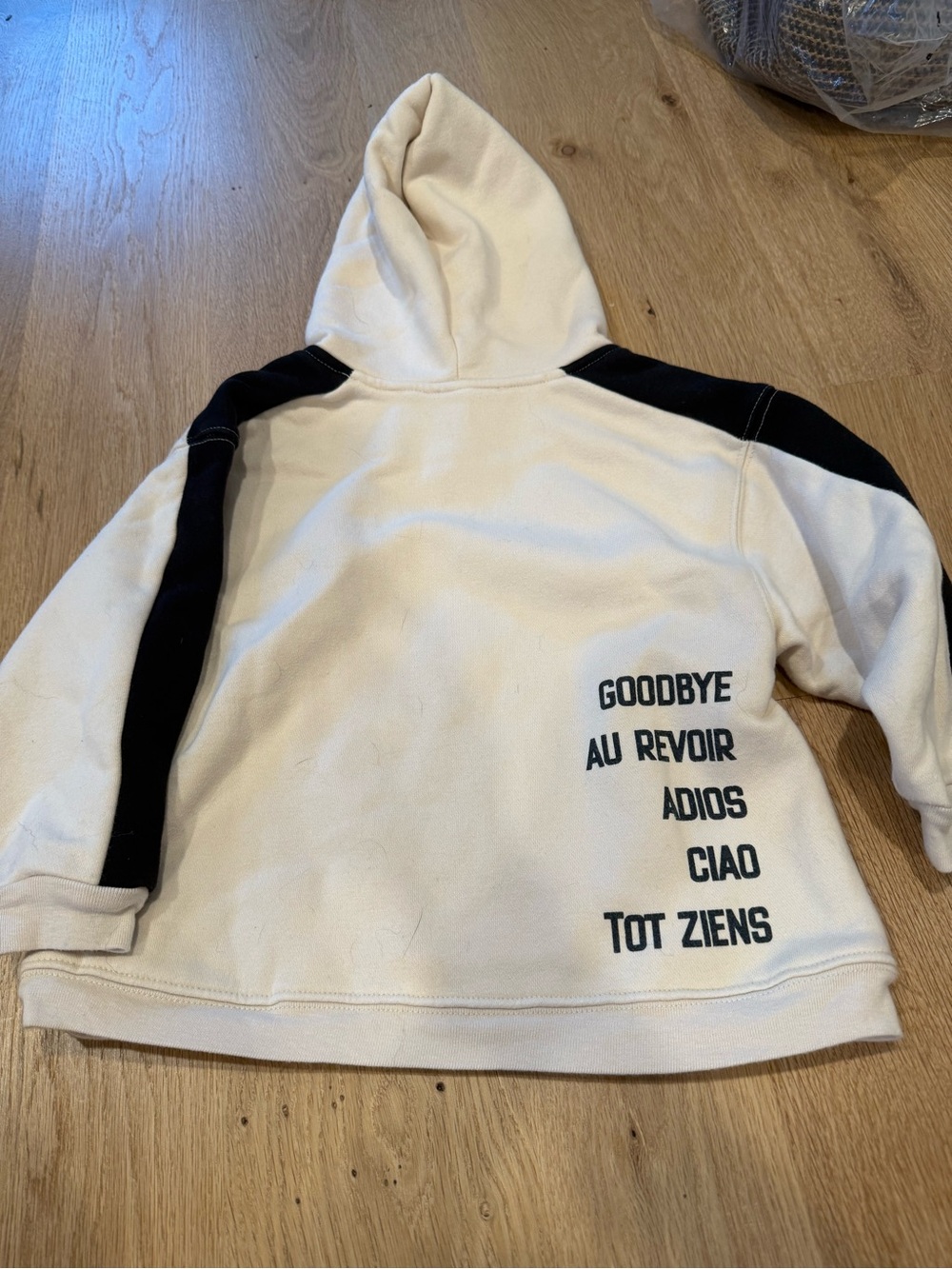 Youth Cream & Black Hooded Sweatshirt with Multilingual 'Goodbye' Print